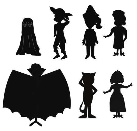 kids in halloween costumes in silhouetteのイラスト素材