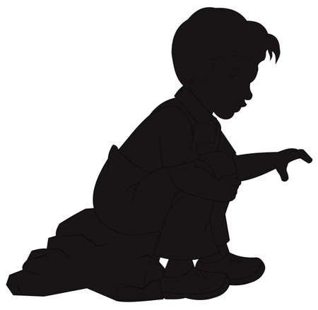 little boy sitting on rock in silhouetteのイラスト素材