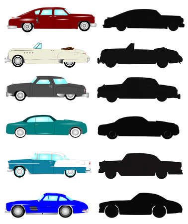 vintage cars in color and silhouette formatsの写真素材