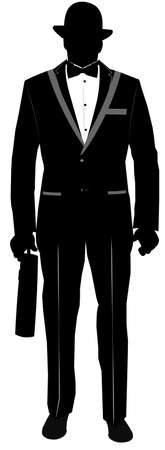 man in tuxedo carrying briefacseの写真素材