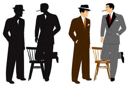 men in vintage suits chattingのイラスト素材