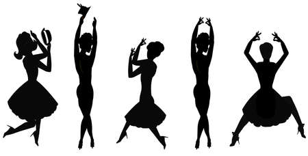 women dancing in silhouetteのイラスト素材