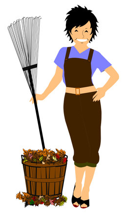 lady raking leaves