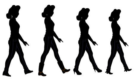 ladies walking in silhouette with various shoe stylesの写真素材