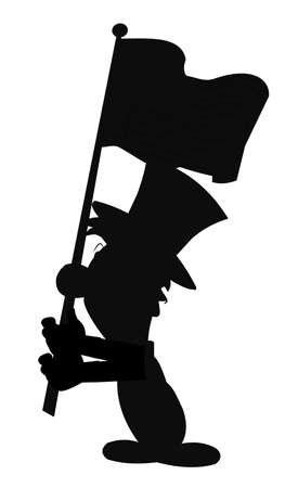 boy carrying flag in silhouetteの写真素材