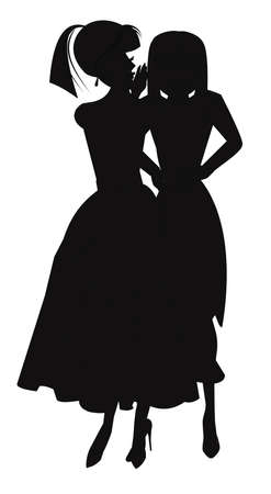 woman whispering secrets in silhouetteの写真素材