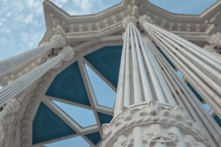 Decorative building, tall columns with geometric nicheの写真素材