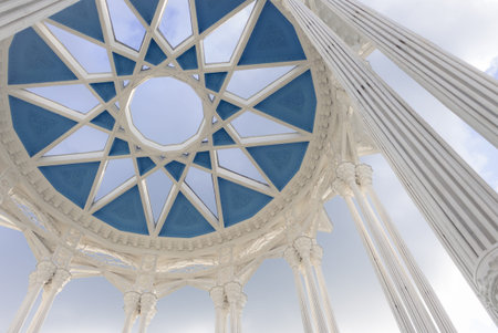Decorative building with columns and geometric niche