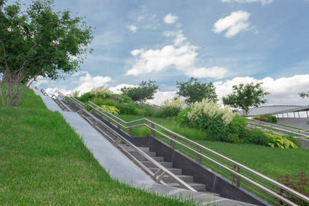Park zone in the territory of the business centerの写真素材