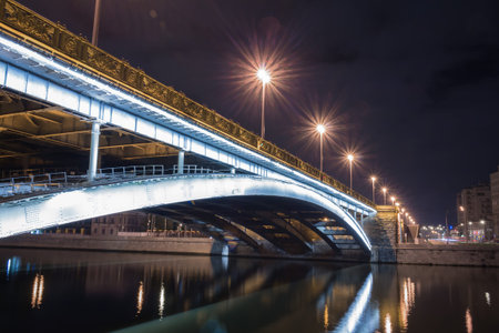 Bridge over the river, night lights with long exposureの写真素材