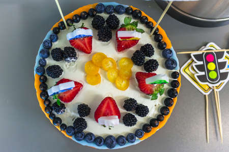 Beautiful berry tart with blueberries, strawberries and blackberriesの写真素材