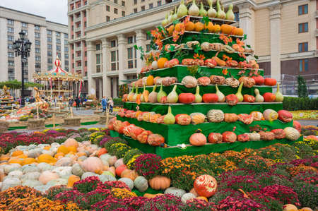 Pumpkin Pyramid in the city, merry-go-round at the Halloween partyの写真素材