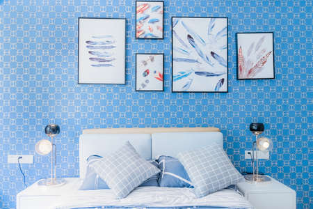 Blue elegant theme bedroom interior designの写真素材