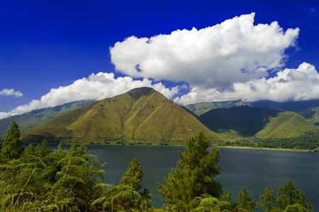 View to Sihotang. Lake Toba, North Sumatra, Indonesia.の写真素材