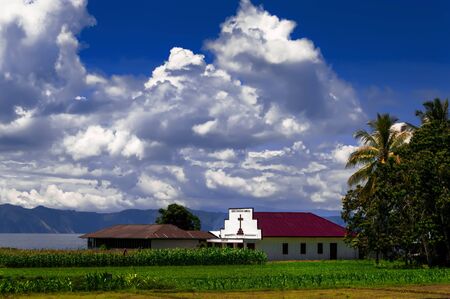 Catholic Church Gereja Pentakosta Indonesia. Samosir Island, Lake Toba, North Sumatra, Indonesia.の写真素材