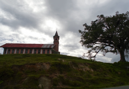Church and Tree on the Hill.
Christian Church on Samosir Island.
Lake Toba  North Sumatra  Indonesia.の写真素材