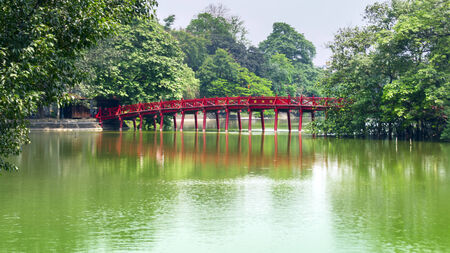 Red Bridge on Hoan Kiem Lake. Center of Hanoi  Vietnam. の写真素材
