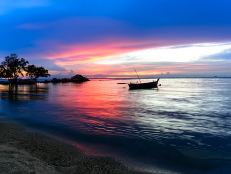 Wongamat Beach Nightfall, North of Pattaya City, Thailand.の写真素材