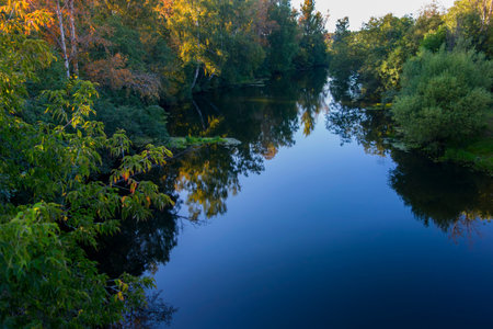 Sunny Day. River in Mamontovka Village. Moscow Region.