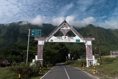 Samosir Island in Lake Toba, North Sumatra Indonesia. Entrance to the Islandの写真素材