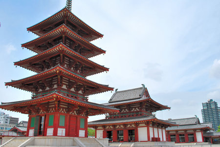 Five-storied pagoda and temple buildingsの写真素材