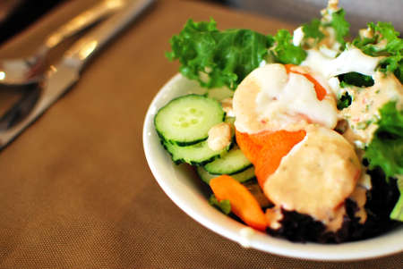 Traditional Korean appetizer dish: healthy-looking greens with salad dressingの写真素材