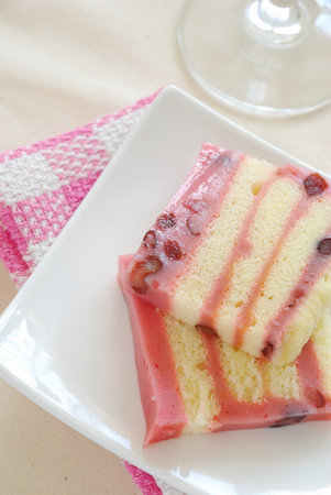 Delicious jelly sponge cake made with red beans for a hea;thy dessert. For concepts such as food and beverage, diet and nutrition, and sweets and cakes.の写真素材