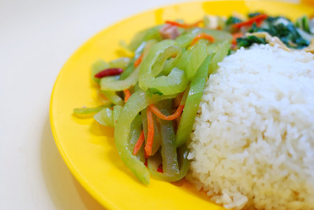 Oriental style healthy vegetarian meal with variety of vegetables. Concepts such as food and beverage, and travel and cuisine, and diet and nutrition.の写真素材