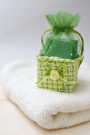 Spa and wellness soap and towel. For spa and hygiene, alternative healthcare, and relaxation concepts.の写真素材