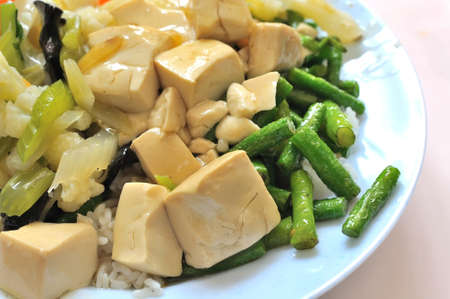 Mixed vegetable cuisine of beans and bean curd. Suitable for food and beverage, healthy eating and lifestyle, and diet and nutrition.の写真素材