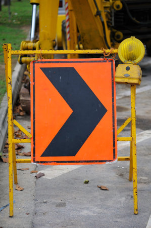 Righ arrow during road works and construction. For industrial, construction and building concepts.の写真素材