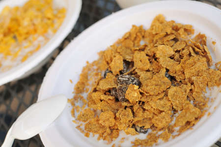 Nutritious cereal with fresh milk for a healthy breakfast.の写真素材