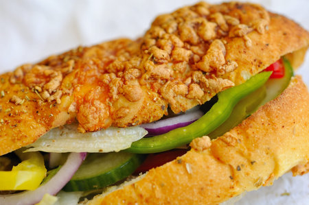 Nutrritious burger with colorful vegetarian ingredients as filling.