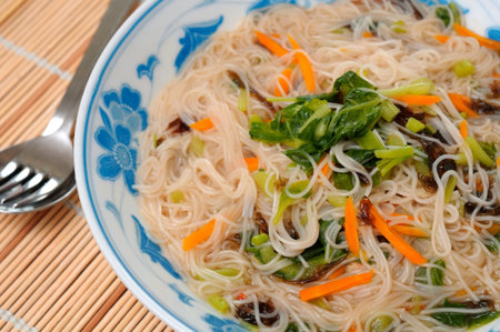 Asian style vermicelli delicacy prepared with healthy vegetables.