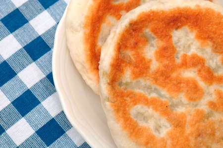 Closeup of freshly baked Asian stye pancake showing texture.の写真素材
