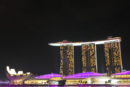 Singapore, 31 Dec 2011 - Front view of the Marina Bay Sands resort and casino.のeditorial素材