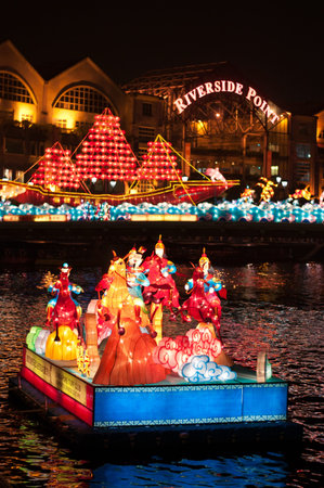 Colorful lightup of lantern ship during the annual Chinese Lantern Festival.