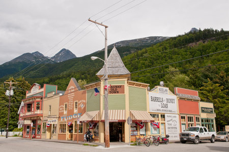 Unique architectural designs in the town of Skagway, Alaska, a popular port of call for passenger cruise ships.のeditorial素材