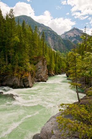 View of Overlander Falls with blue sky in Canada.の写真素材