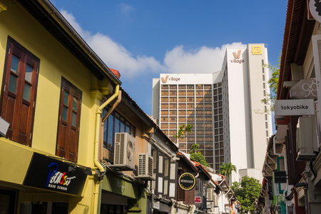 Singapore, 23 Feb 2016: Village Hotel Bugis with historical shop houses.