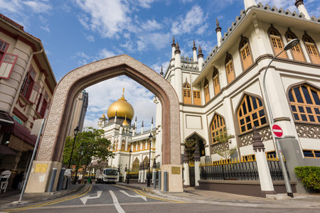 Singapore, 23 Feb 2016: Grand view of historical Sultan Mosque. The mosque was built in 1824 for...