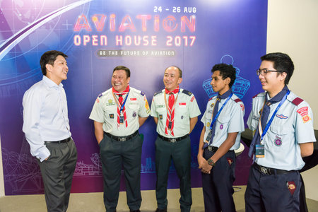 Singapore, 24 August 2017: Minister Ng Chee Meng speaking with representatives from Singapore Scout...