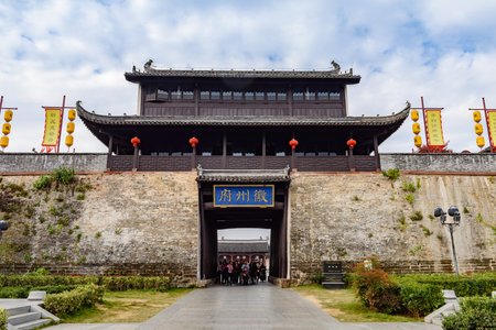 Anhui, China - 06 November 2017: Grand stone entrance to ancient city Huizhou, Anhui, Chinaのeditorial素材