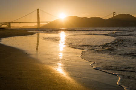 Beautiful sunset of Golden Gate Bridge in San Francisco, California.の写真素材