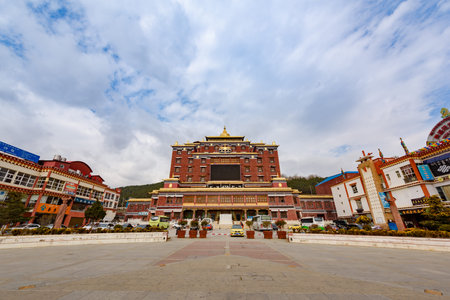 Yumnan, China, 23 Mar 2016: Unique architecture of Shambhala Tibetan Museum in Shangri-la, China.