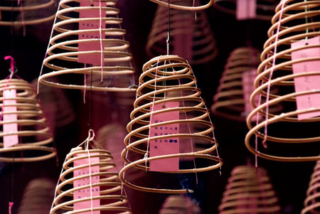 KUALA LUMPUR, MALAYSIA - FEBRUARY 18: Burning incense coils at Guan Di Temple, Kuala Lumpur, Malaysia on February 18, 2012 . Guan Di Temple or God of War Temple is one of the oldest Chinese temples in Kuala Lumpur.のeditorial素材