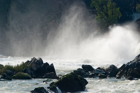 The strong cascade of Konpapeng waterfalls, Laosの写真素材