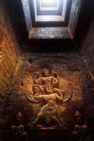 Carvings in the central tower of Prasat Kravan, Siem Reap, Cambodiaのeditorial素材