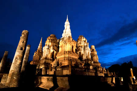 The central group showing the main chedi at Wat Mahathat, Sukhothai province, Thailandの写真素材