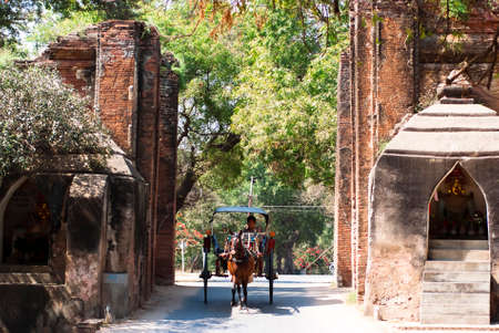 BAGAN, MYANMAR - FEBRUARY 15  A carriage at the Tharabar Gate on February 15, 2011 in Bagan, Myanmar  Tharabar Gate is the main gate of the east wall and  is known to be guarded by spiritual beings  のeditorial素材